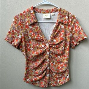Maeve Anthropologie Orange Flower Top NWT